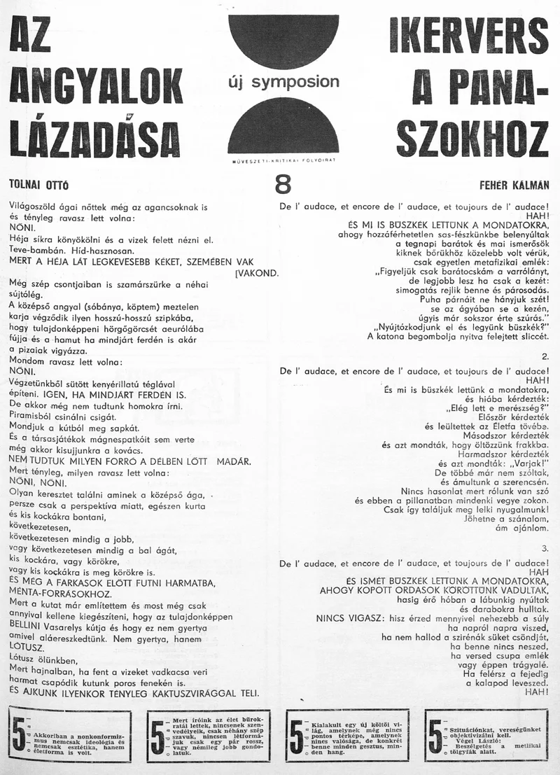 Új Symposion, 1. évf. 1965. augusztus 15. 8. sz. 1–28. oldal